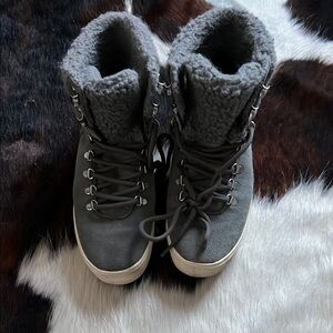 Gray Fur-Lined High-Top Sneakers